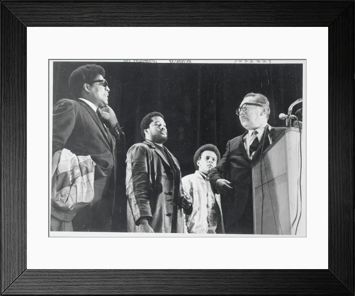 Framed Print : S.I. Hayakawa and Protesters Framed Print : S.I. Hayakawa and Protesters