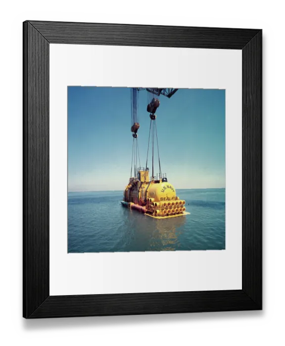 Framed Print : Sealab 3 Being Lowered Into Ocean Framed Print : Sealab 3 Being Lowered Into Ocean