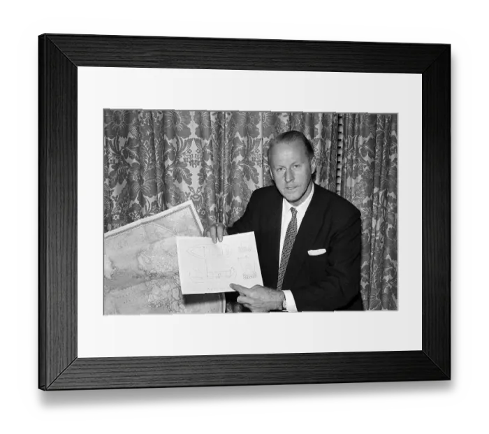 Framed Print : Thor Heyerdahl With Sketch Of Boat Framed Print : Thor Heyerdahl With Sketch Of Boat