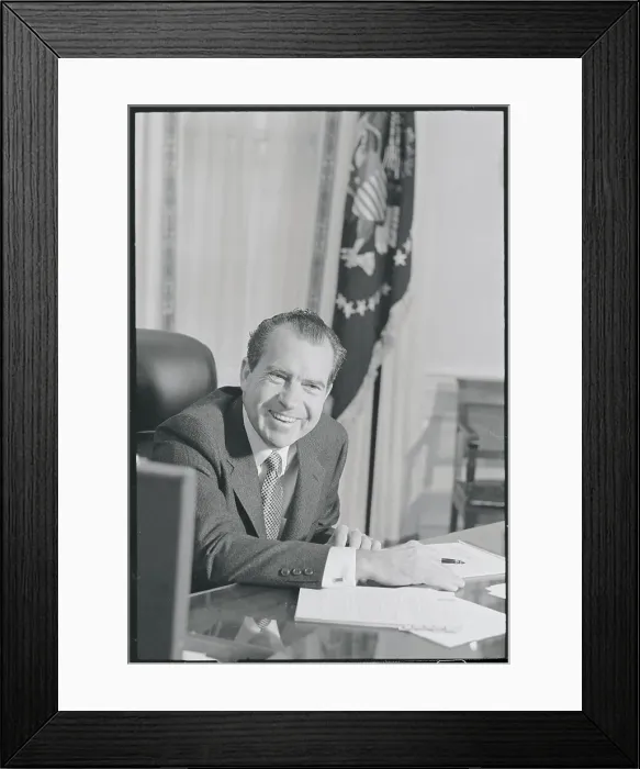 Framed Print : Pres. Richard Nixon Seated at His Desk Framed Print : Pres. Richard Nixon Seated at His Desk
