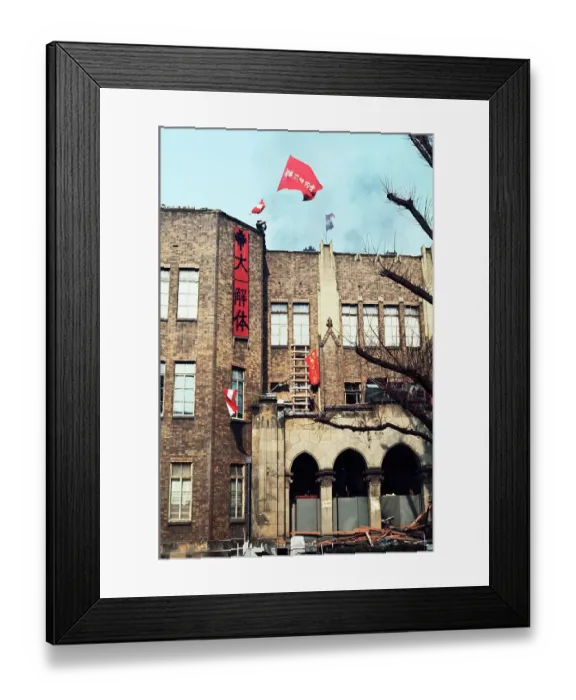 Framed Print : Radical Student Waving Flag from Roof Framed Print : Radical Student Waving Flag from Roof