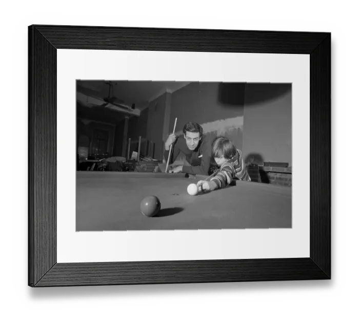 Framed Print : Jerry Orbach Playing Pool with His Son