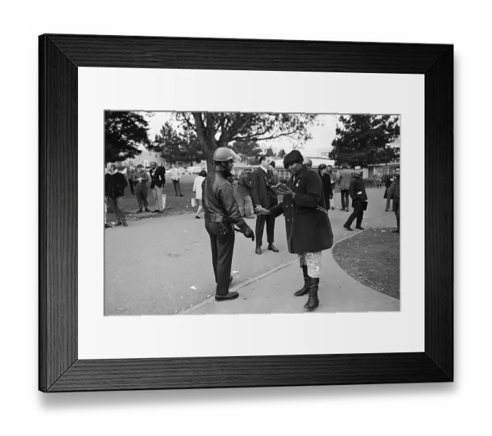 Framed Print : Protester Reads Mao Tse-Tung to Police Framed Print : Protester Reads Mao Tse-Tung to Police