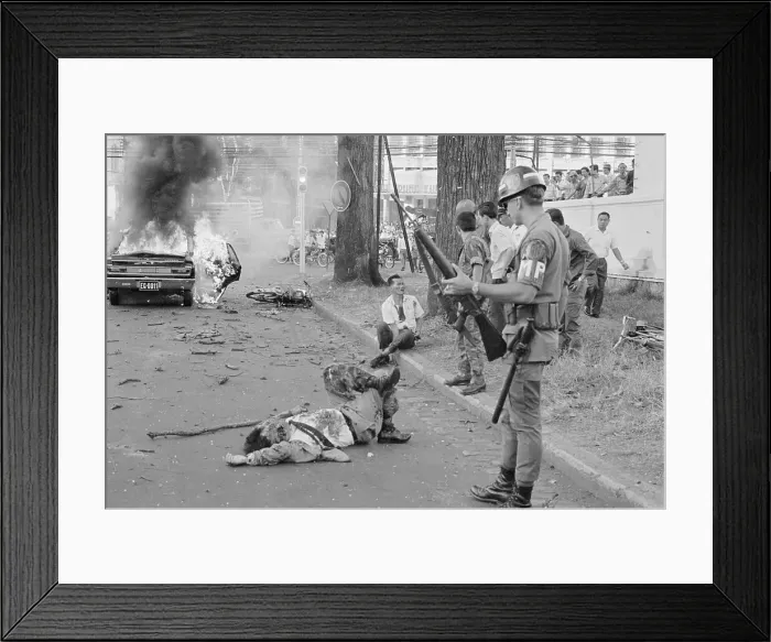 Framed Print : Military Police with Bombing Victim in Saigon Framed Print : Military Police with Bombing Victim in Saigon