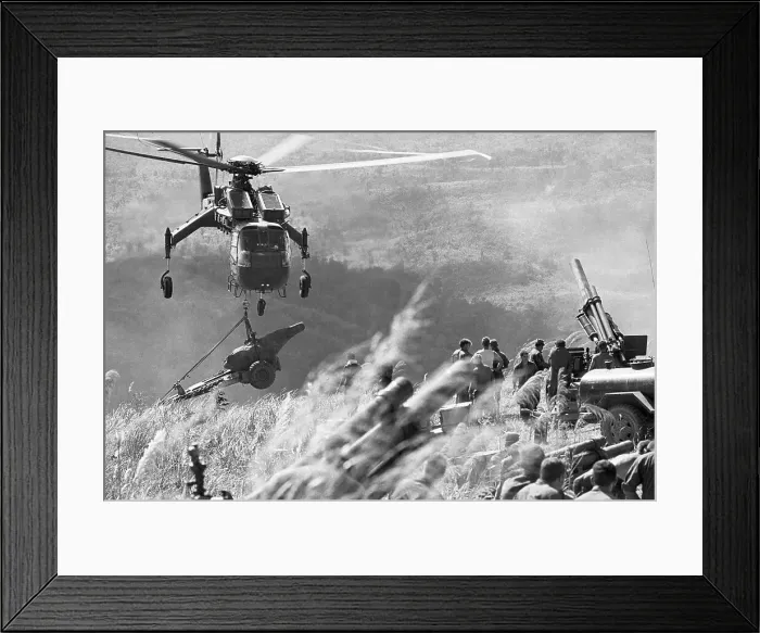 Framed Print : Helicopter Dropping Howitzer Framed Print : Helicopter Dropping Howitzer