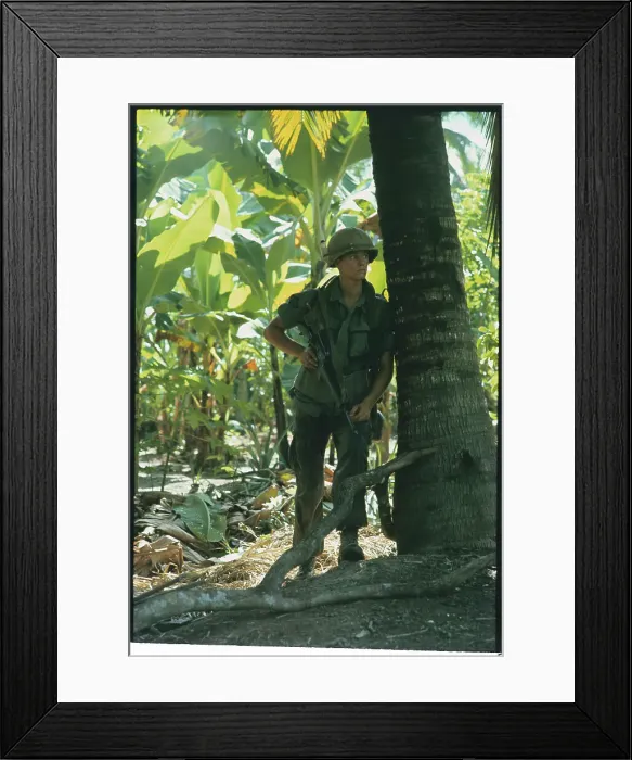 Framed Print : Soldier Leaning Against a Tree Framed Print : Soldier Leaning Against a Tree
