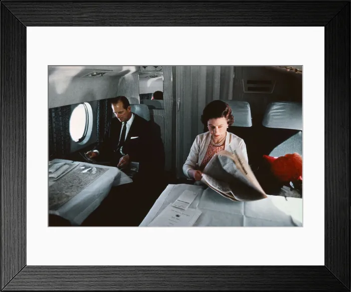 Framed Print : Prince Philip and Queen Elizabeth Aboard Airplane Framed Print : Prince Philip and Queen Elizabeth Aboard Airplane