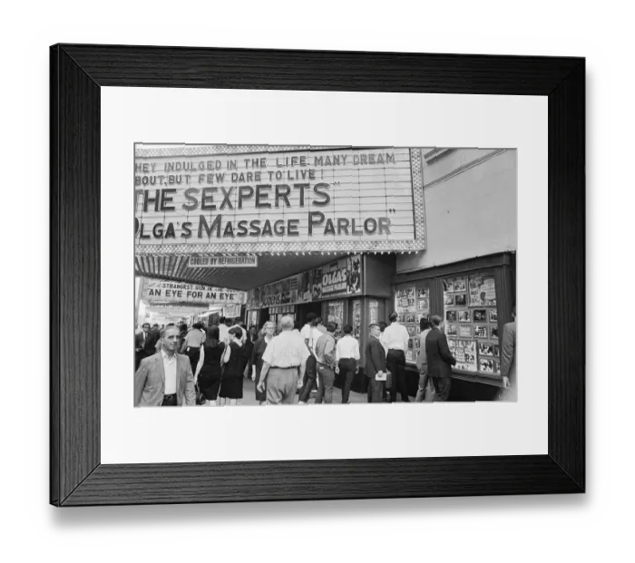 Framed Print : Marquee Advertising for Olga's Massage Parlor Framed Print : Marquee Advertising for Olga's Massage Parlor
