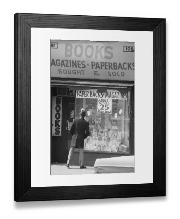 Framed Print : Man Looking Through Bookstore Window Framed Print : Man Looking Through Bookstore Window