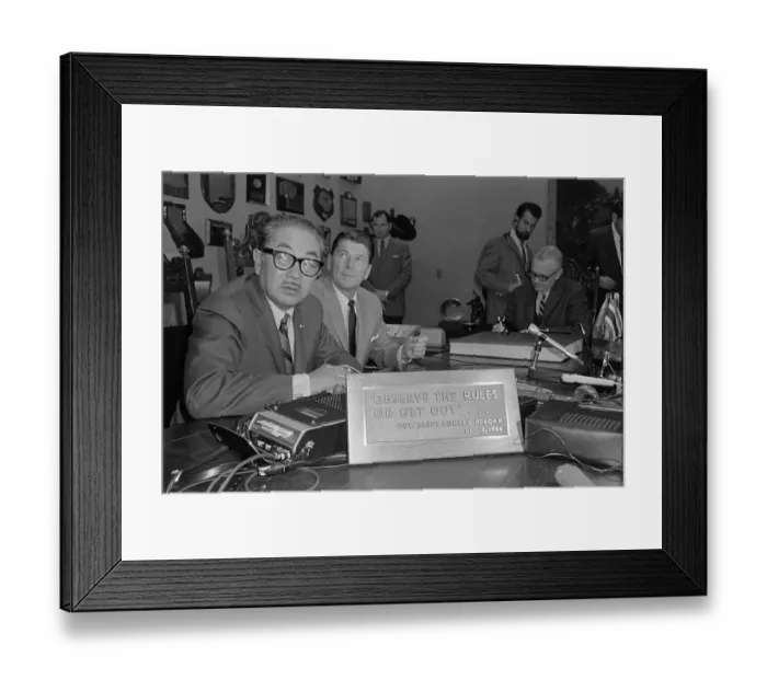 Framed Print : Ronald Reagan and S.I. Hayakawa at a News Conference