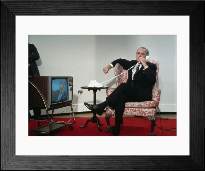 Framed Print : President Lyndon Johnson Sitting in Chair and on Phone Framed Print : President Lyndon Johnson Sitting in Chair and on Phone