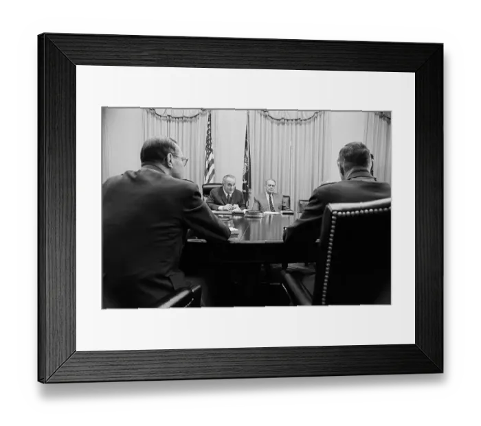 Framed Print : Pres. Johnson And Clifford Meet With Gen Framed Print : Pres. Johnson And Clifford Meet With Gen