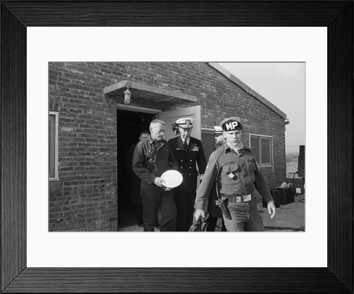 Framed Print : Lloyd Bucher Leaving with MP and Navy Captain Framed Print : Lloyd Bucher Leaving with MP and Navy Captain