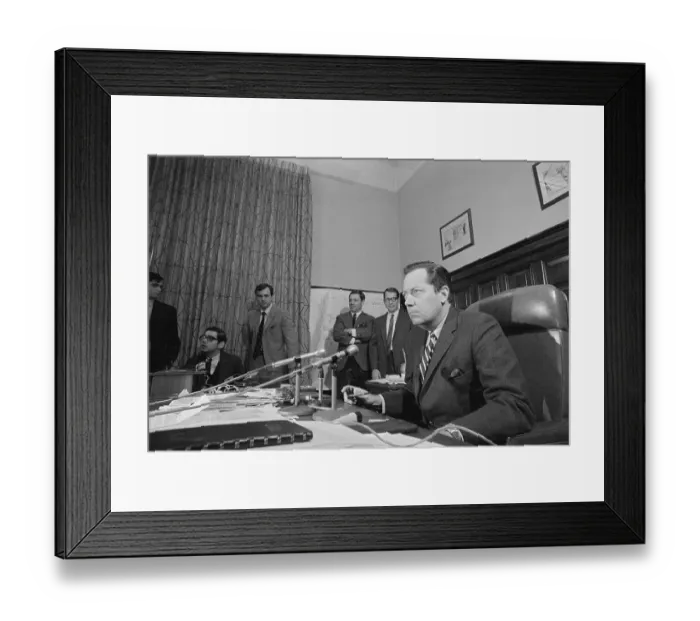 Framed Print : D.A. Jim Garrison Making Announcement Framed Print : D.A. Jim Garrison Making Announcement