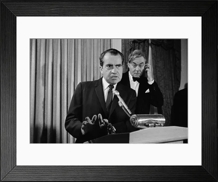 Framed Print : Richard Nixon at Podium with Daniel Moynihan in Background Framed Print : Richard Nixon at Podium with Daniel Moynihan in Background