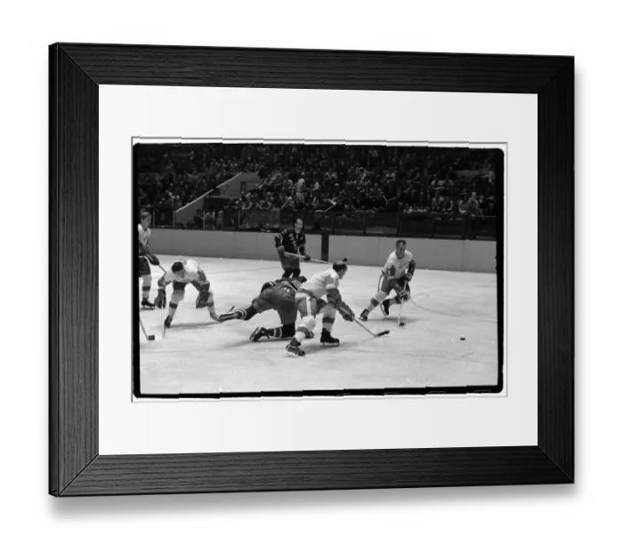 Framed Print : Gordon Howe Races Opponent for Puck Framed Print : Gordon Howe Races Opponent for Puck