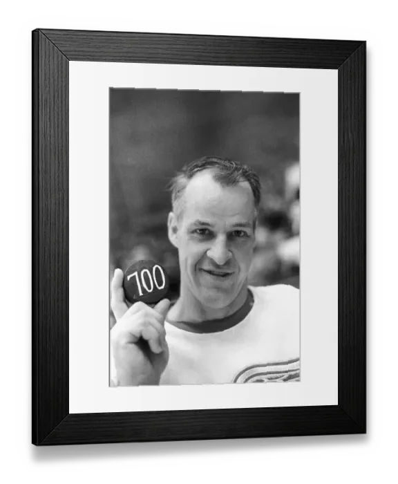Framed Print : Gordon Howe Smiling With 700th Goal Puck Framed Print : Gordon Howe Smiling With 700th Goal Puck