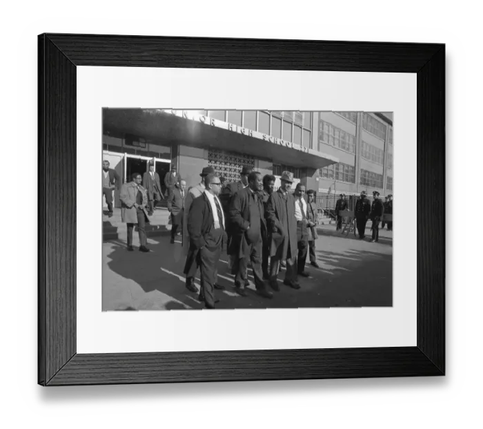 Framed Print : Members of the Ocean Hill-Brownsville Local School Governing Board Leaving Brooklyn Junior High School 271