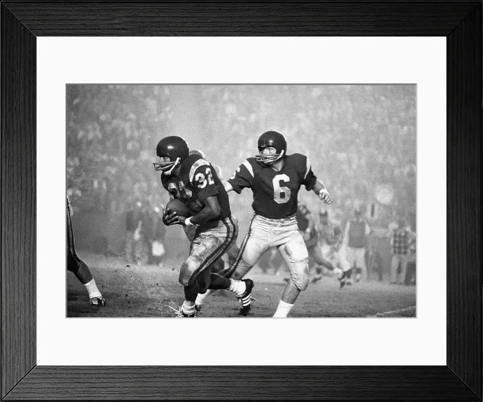 Framed Print : O.J. Simpson Takes Football from Steve Sogge Framed Print : O.J. Simpson Takes Football from Steve Sogge