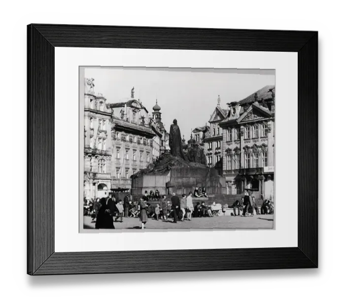 Framed Print : People Sit By Huss Memorial In Prague Framed Print : People Sit By Huss Memorial In Prague