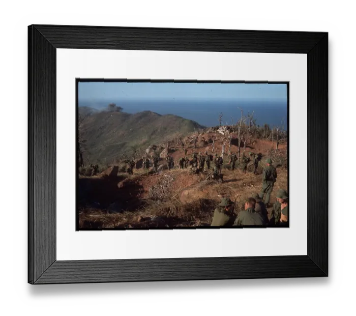 Framed Print : US Soldiers Walking in Line Along Hill Framed Print : US Soldiers Walking in Line Along Hill