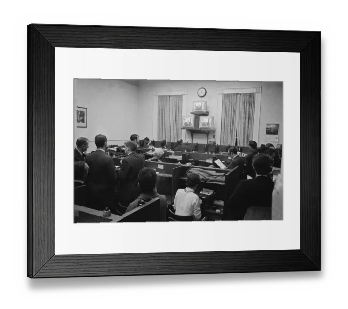 Framed Print : Reporters Type Watching Lbj On Tv Framed Print : Reporters Type Watching Lbj On Tv