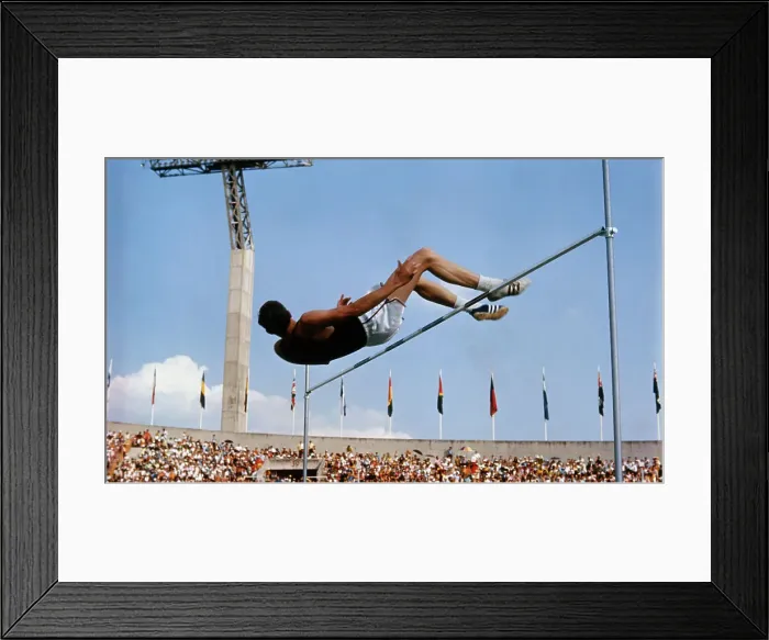 Framed Print : Dick Fosbury Sailing over Bar at 1968 Olympic Games Framed Print : Dick Fosbury Sailing over Bar at 1968 Olympic Games