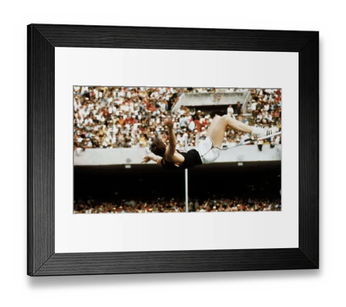 Framed Print : Richard Fosbury Jumping High Bar for Olympic Record
