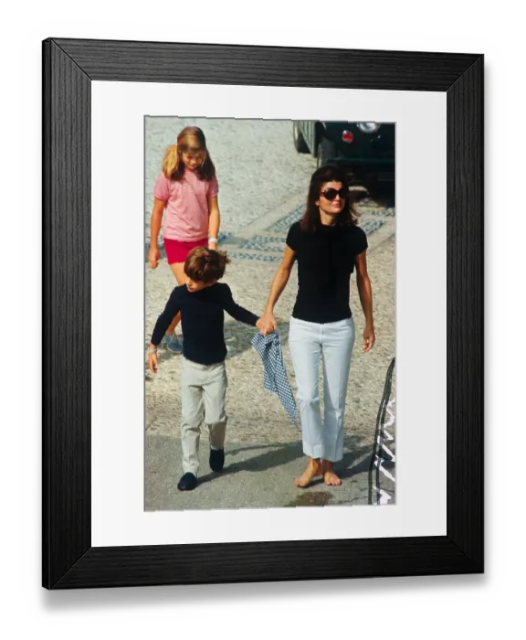 Framed Print : Jacqueline Kennedy Walking with Her Children Framed Print : Jacqueline Kennedy Walking with Her Children