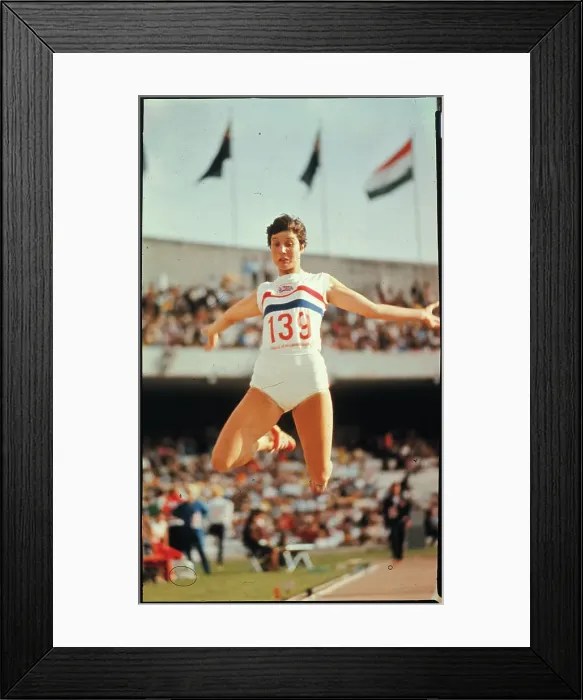 Framed Print : Sheila Sherwood Jumping in Long Jump Event Framed Print : Sheila Sherwood Jumping in Long Jump Event