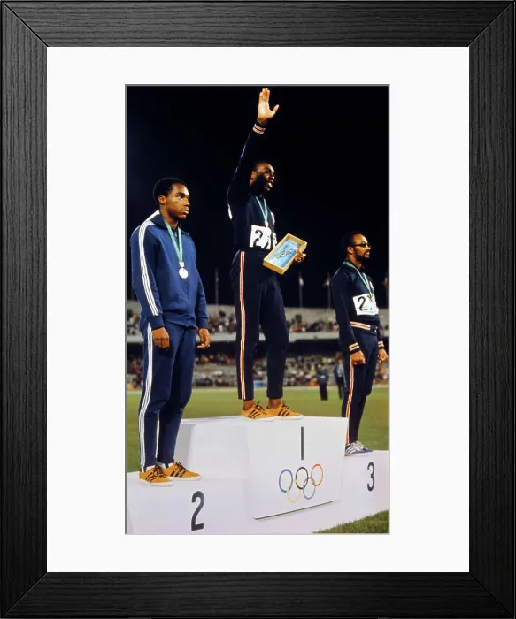 Framed Print : One Hundred Meter Dash Winners Posing on the Podium