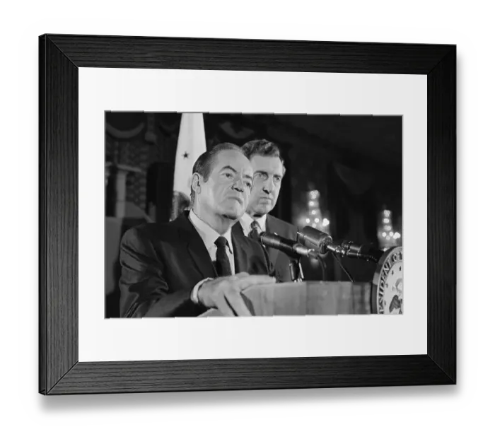 Framed Print : Hubert Humphrey and Edmund Muskie at News Conference Podium Framed Print : Hubert Humphrey and Edmund Muskie at News Conference Podium
