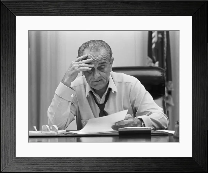 Framed Print : President Johnson Working In White House Framed Print : President Johnson Working In White House