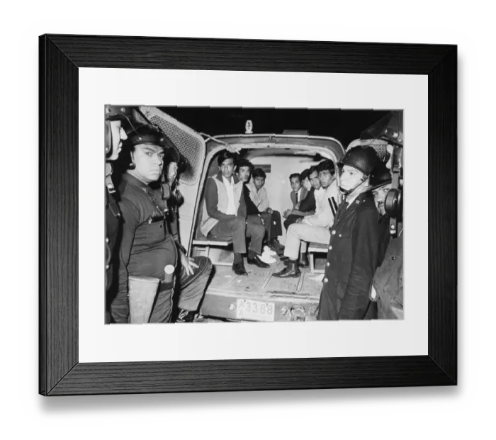 Framed Print : Captured Student Rioters In Police Van Framed Print : Captured Student Rioters In Police Van