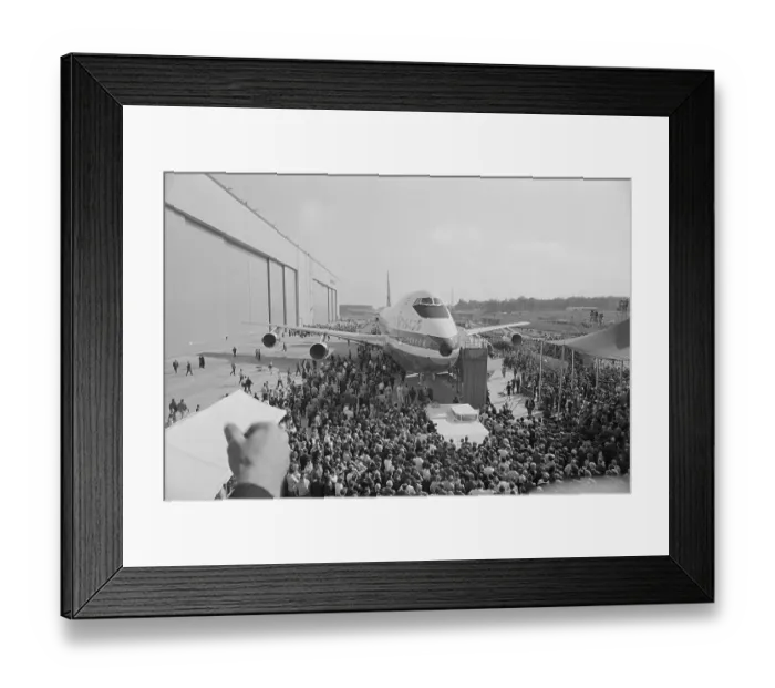 Framed Print : Large Crowd of People Surrounding New Jetliner Framed Print : Large Crowd of People Surrounding New Jetliner