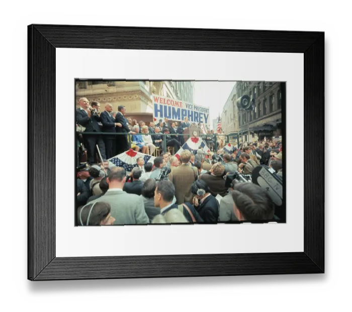 Framed Print : Hubert Humphrey Speaking to a Crowd of Supporters Framed Print : Hubert Humphrey Speaking to a Crowd of Supporters