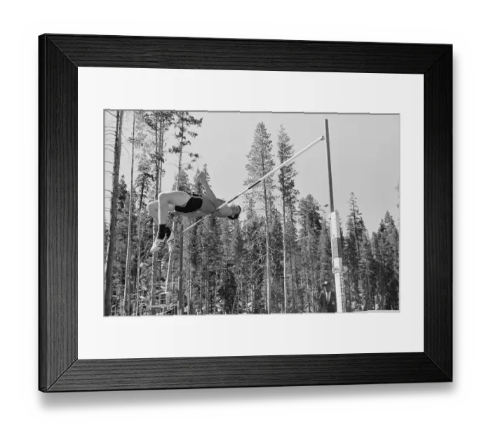 Framed Print : Dick Fosbury Jumping Backwards over High Bar Framed Print : Dick Fosbury Jumping Backwards over High Bar