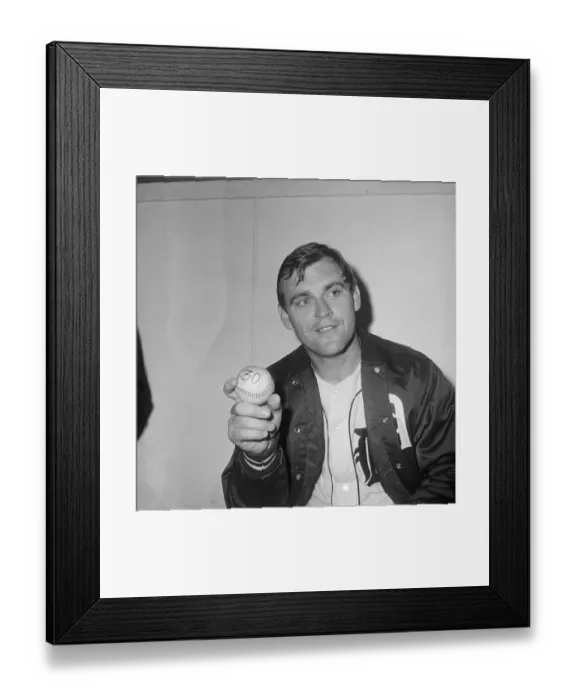Framed Print : Denny McLain Holding Commemorative Baseball