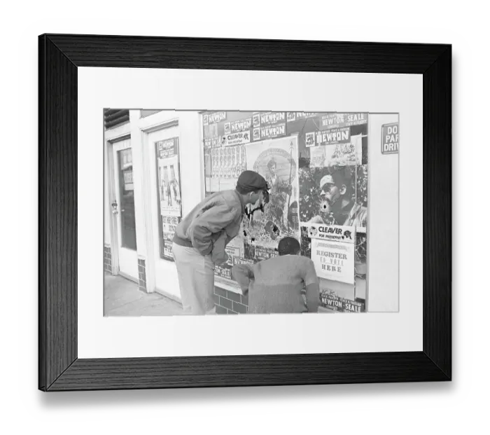 Framed Print : Men Observing Bullet Holes in Black Panther Headquarters Window Framed Print : Men Observing Bullet Holes in Black Panther Headquarters Window