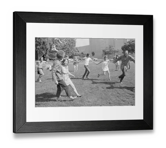 Framed Print : Hippies Dance in Circle Around Couple Framed Print : Hippies Dance in Circle Around Couple