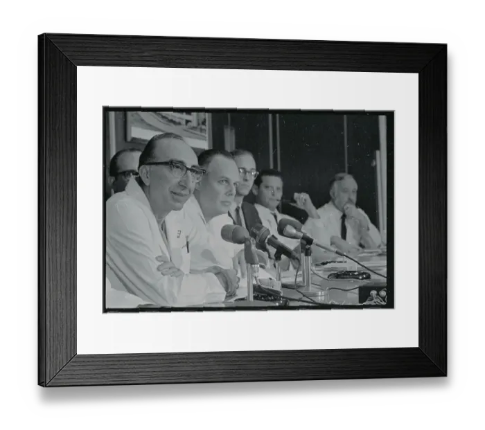 Framed Print : Michael DeBakey Speaking at Press Microphones Framed Print : Michael DeBakey Speaking at Press Microphones