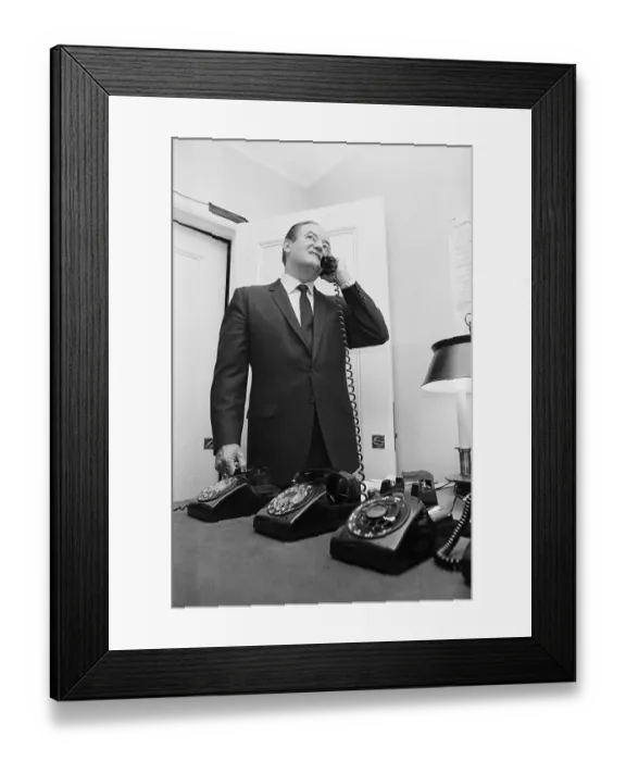 Framed Print : Hubert Humphrey Talking On Telephone Framed Print : Hubert Humphrey Talking On Telephone