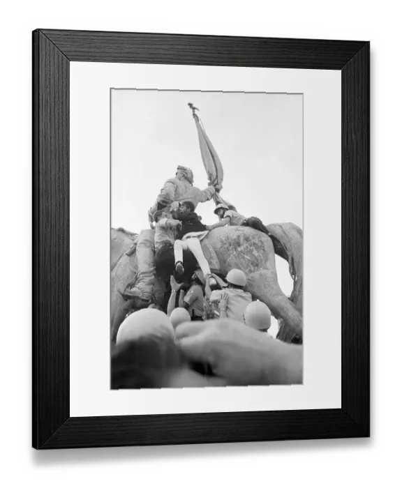 Framed Print : Demonstrator Climbing On Statue Framed Print : Demonstrator Climbing On Statue