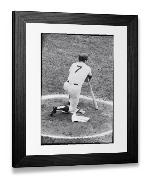 Framed Print : Mickey Mantle Stooping with Baseball Bat Framed Print : Mickey Mantle Stooping with Baseball Bat