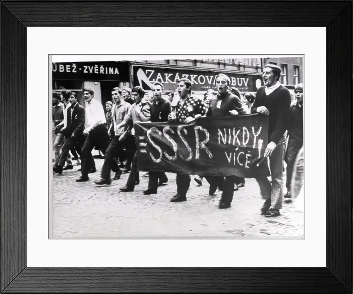 Framed Print : Czech Youths March W / Banner In Street Framed Print : Czech Youths March W / Banner In Street