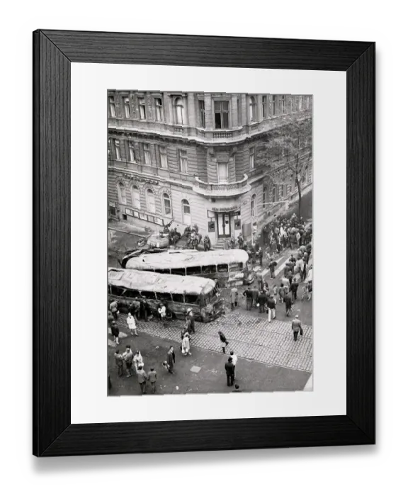 Framed Print : Prague Citizens Behind Bus / Tank On Corne Framed Print : Prague Citizens Behind Bus / Tank On Corne