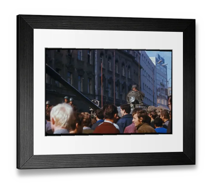 Framed Print : Soldier Driving a Tank Through a Crowd