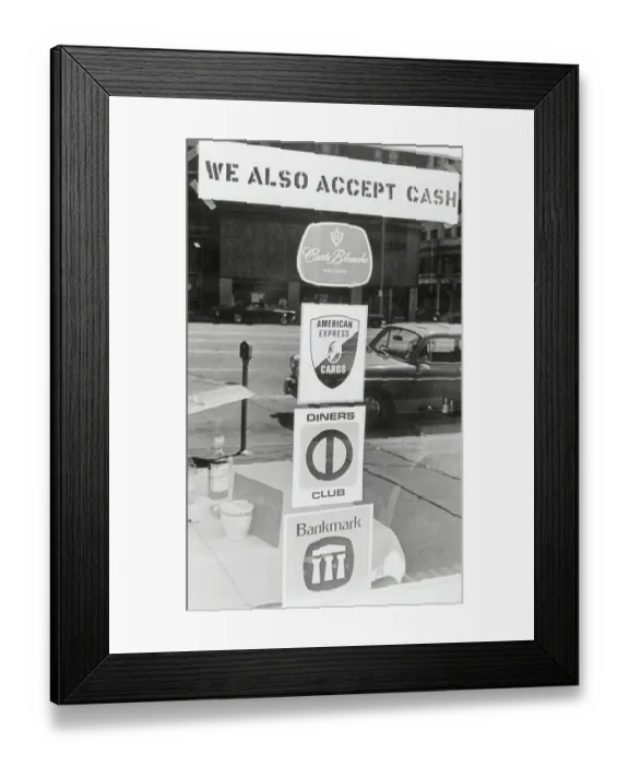 Framed Print : Signs Displaying Payment Options for Restaurant Framed Print : Signs Displaying Payment Options for Restaurant