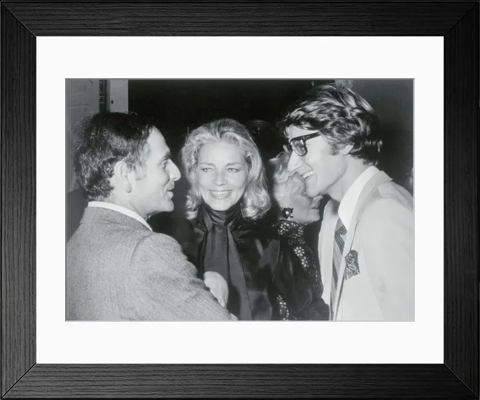Framed Print : Lauren Bacall Chatting with Pierre Cardin and Yves St. Laurent Framed Print : Lauren Bacall Chatting with Pierre Cardin and Yves St. Laurent