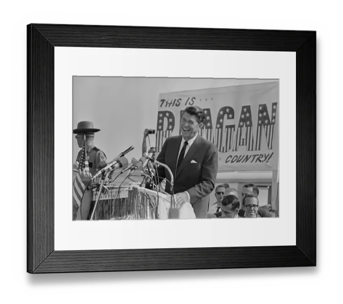 Framed Print : Ronald Reagan Smiling at Conference Framed Print : Ronald Reagan Smiling at Conference
